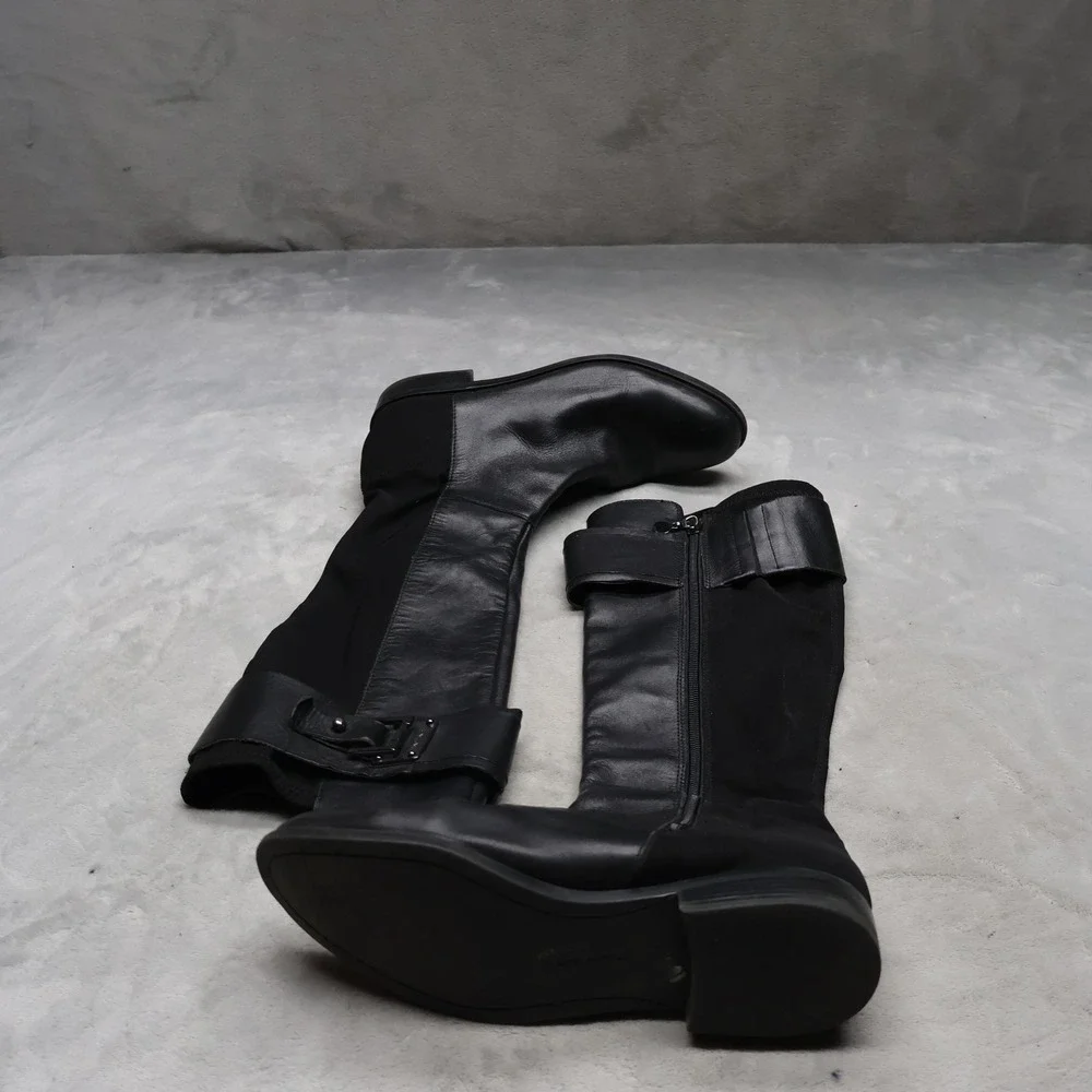 Tahari Women 8.5M Knee High Boots Black Leather Buckle Riding Classic‎ Winter
